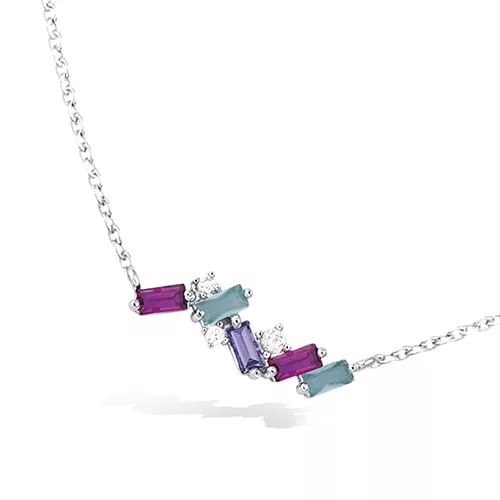 COLL AG/RD CLUSTER RECTANGLES FUSCHIA SYNTH + OXYDE AMETHYSTE + MILKY BLEU +CZ