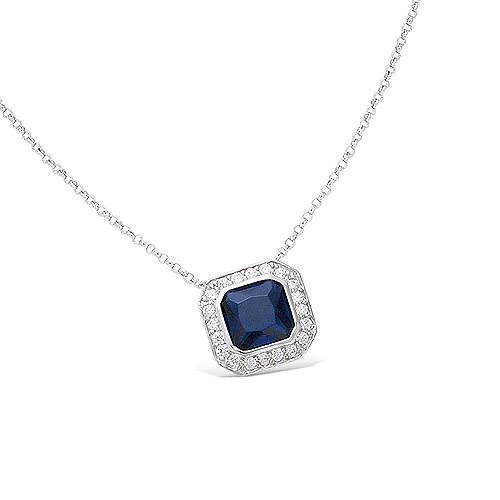 COLLIER AG/RD FORME CARREE VERRE BLEU SAPHIR AVEC OXYDES BLANCS