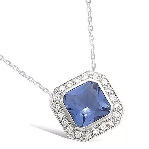 COLLIER AG/RD FORME CARREE VERRE TANZANITE AVEC OXYDES BLANCS