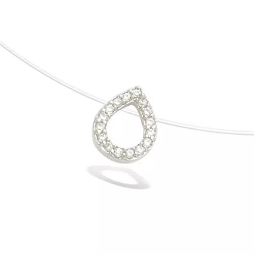 COLLIER AG/RD EN FIL NYLON FORME GOUTTE EVIDEE OXYDES BLANCS