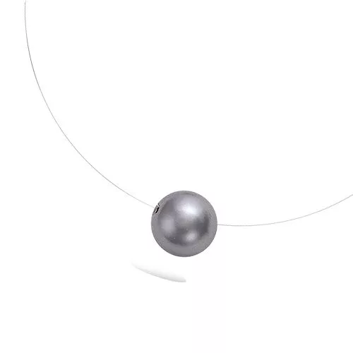 COLLIER FIL NYLON PERLE SYNTH GRISE 8 MM