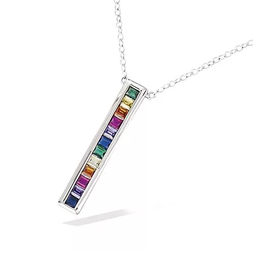 COLLIER AG/RD BARRETTE VERTICALE ARC EN CIEL