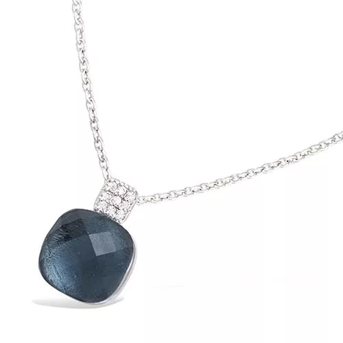 COLLIER AG/RD PIERRE VERRE LONDON BLUE FACETTEE + CZ