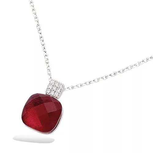 COLLIER AG/RD PIERRE VERRE RUBIS FACETTE + CZ
