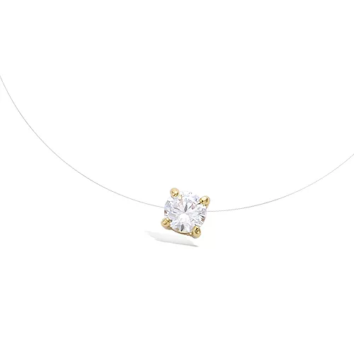 COLLIER P/OR EN FIL NYLON SOLITAIRE OXYDE BLANC 5MM