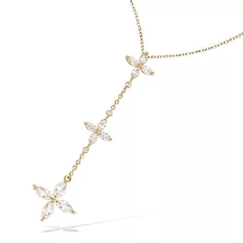 COLLIER P/OR FORME Y TRIO FLEURS OXYDES BLANCS