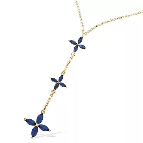 COLLIER P/OR FORME Y TRIO FLEURS VERRE BLEU SAPHIR