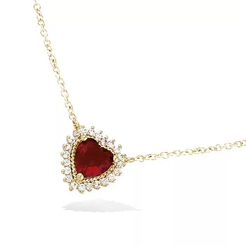 COLLIER P/OR FORME COEUR VERRE RUBIS