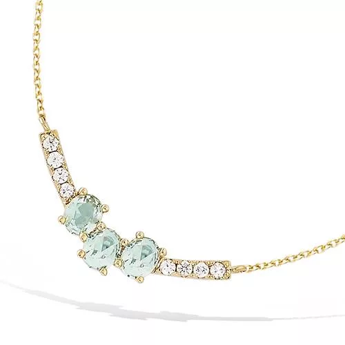 COLLIER P/OR TRIO PIERRES BLEUES PASTELLES + OXYDES BLANCS