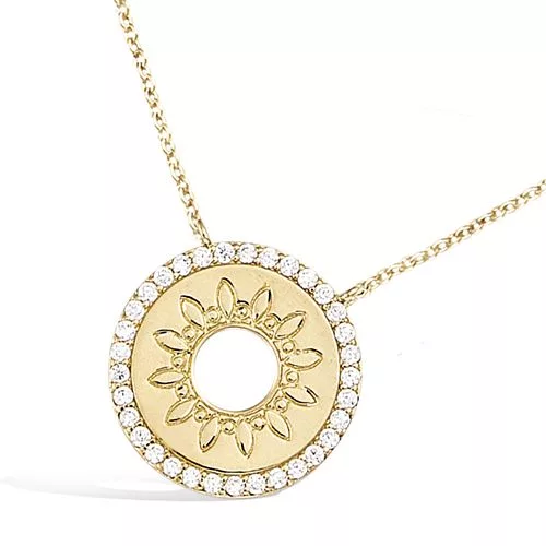 COLLIER P/OR DISQUE MOTIF SOLEIL EVIDE ENTOURAGE OXYDES BLANCS
