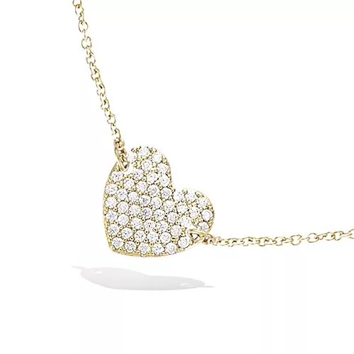 COLLIER P/OR CŒUR PAVAGE OXYDES BLANCS