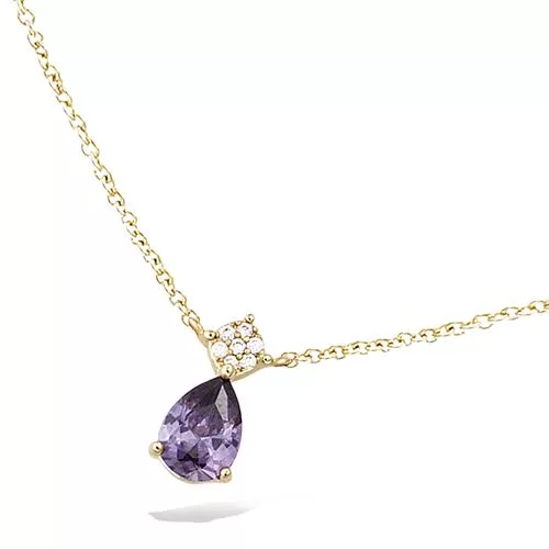 COLLIER P/OR FORME GOUTTE OXYDE AMETHYSTE +CZ