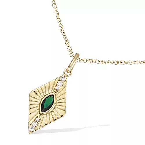 COLLIER P/OR LOSANGEVERT EMERAUDE SYNTH SERTI CLOS