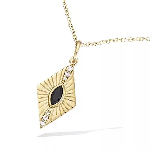 COLLIER P/OR LOSANGE PIERRE COULEUR NOIRE SERTI CLOS