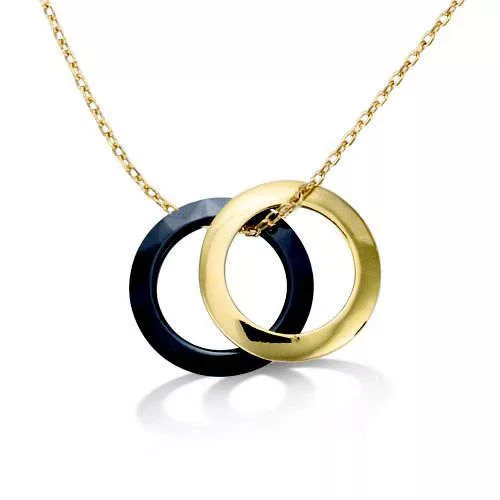 COLLIER P/OR DOUBLE ANNEAUX CERAMIQUE NOIRE ET LISSE ( DISCONTINU )