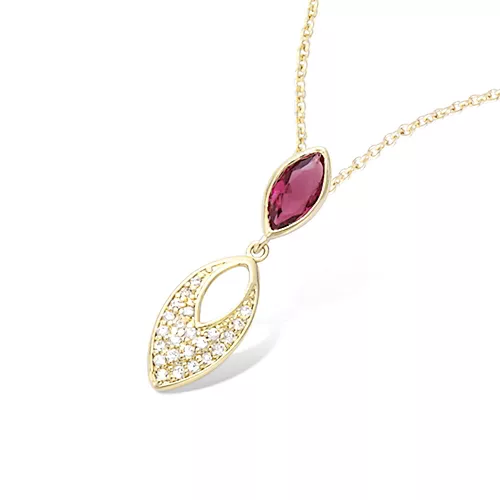 COLLIER P/OR FORME AMANDE VERRE RUBIS AVEC CZ