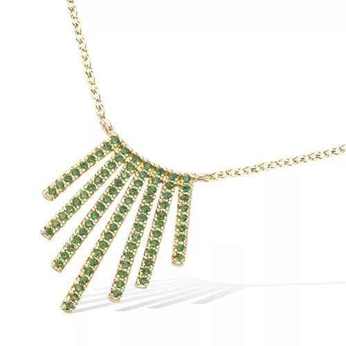 COLLIER P/OR FORME EVENTAIL COULEUR VERT EMERAUDE