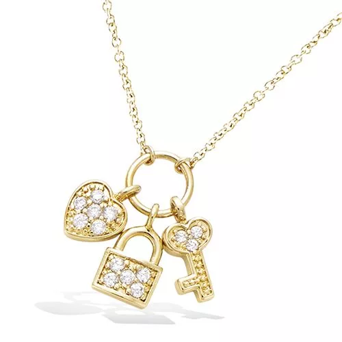 COLLIER P/OR BRELOQUES CADENAS COEUR CLEFS OXYDES BLANCS