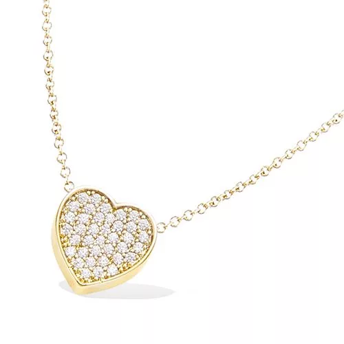 COLLIER P/OR FORME COEUR PAVAGE OXYDES BLANCS