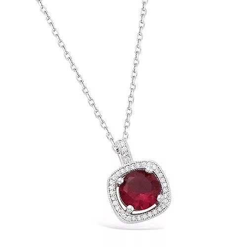 PND AG/RD FORME CARREE VERRE COULEUR RUBIS ENTOURAGE CZ