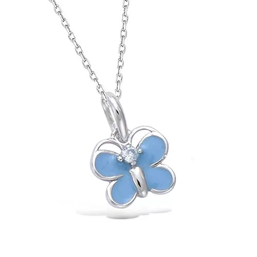 PND AG/RD ENFANT FORME PAPILLON EMAIL BLEU AVEC CZ