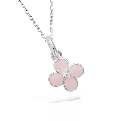 PND AG/RD ENFANT FORME FLEUR EMAIL ROSE AVEC CZ