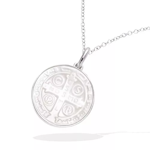 PND AG/RD FORME RONDE NACRE MOTIF CROIX DE SAINT BENOIT