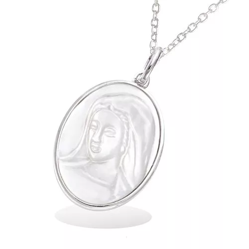 PND AG/RD FORME OVALE AVEC NACRE MOTIF VIERGE MARIE