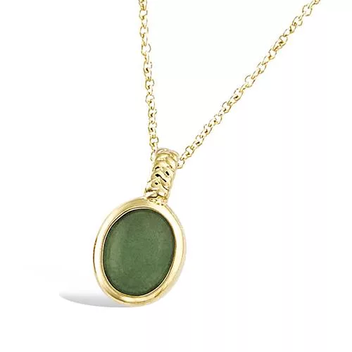 PND P/OR FORME OVALE PIERRE AGATE VERTE VERITABLE SERTI CLOS
