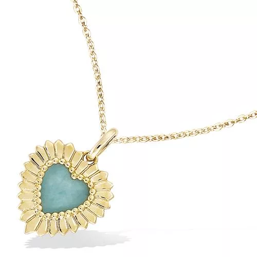 PND P/OR FORME CŒUR AMAZONITE VERITABLE ENTOURAGE RAYONNANT