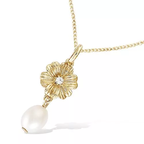 PND P/OR FORME FLEUR ET PERLE SYNTHETIQUE BLANCHE