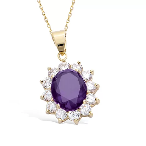 PND P/OR OVAL OXYDE AMETHYSTE ENTOURAGE OXYDES BLANCS