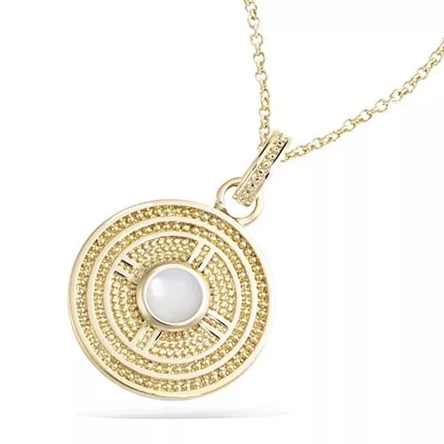 PND P/OR FORME RONDE MOTIF GEOMETRIQUE AVEC NACRE VERITABLE