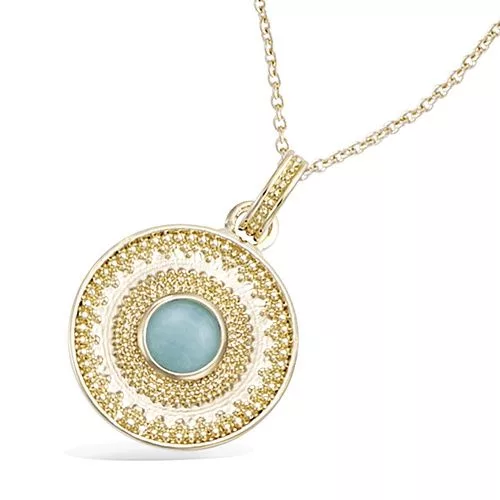 PND P/OR FORME RONDE MOTIF MINI BOULE AVEC AMAZONITE VERITABLE