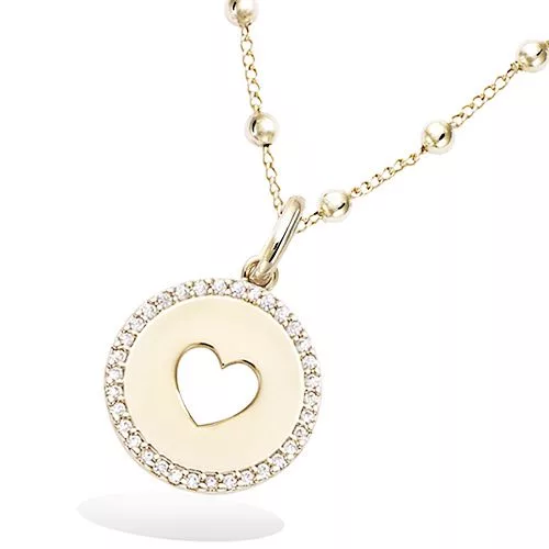 PND P/OR FORME RONDE MOTIF COEUR AJOUREE AVEC OXYDES BLANCS