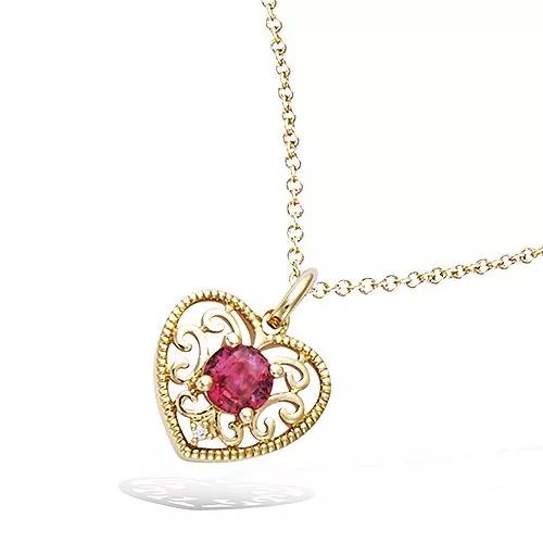 PND P/OR FORME COEUR AJOUREE AVEC PIERRE COULEUR ROUGE RUBIS