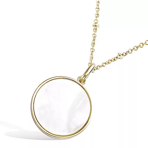 PND P/OR FORME RONDE AVEC NACRE VERITABLE DIAM 15MM