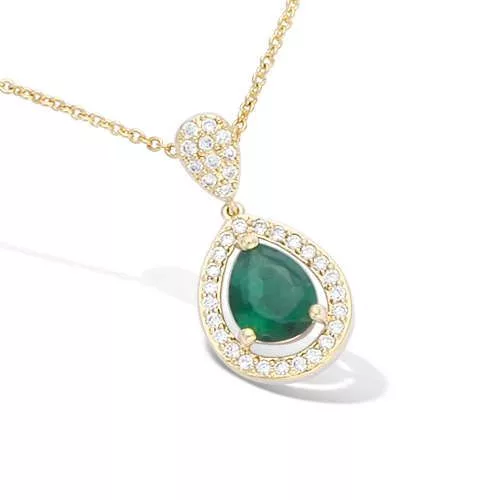 PND P/OR FORME GOUTTE VERRE EMERAUD AVEC OXYDES BLANCS