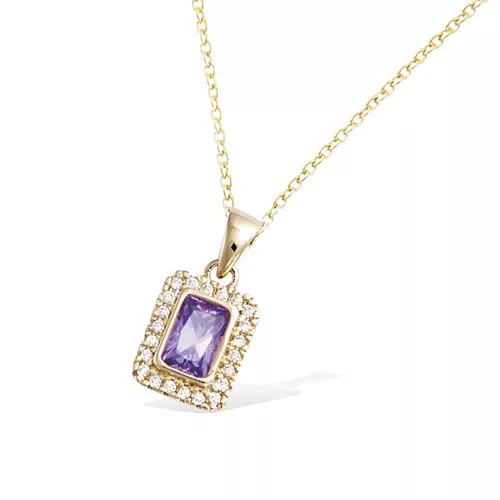 PND P/OR FORME RECTANGLE AMETHYSTE ET OXYDES BLANCS