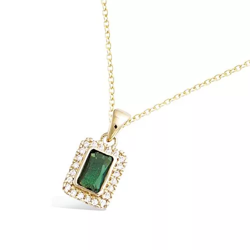 PND P/OR FORME RECTANGLE VERT EMERAUDE ET OXYDES BLANCS