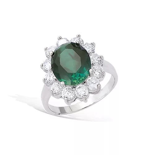BA AG/RD OVALE VERRE EMERAUDE ENTOURAGE OXYDES BLANCS