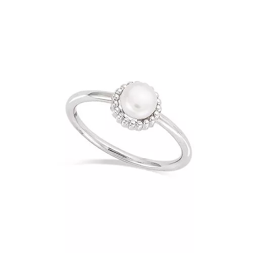 BA AG/RD SOLITAIRE RONDE PERLE D EAU DOUCE VERITABLE BLANCHE ENTOURAGE BOULES