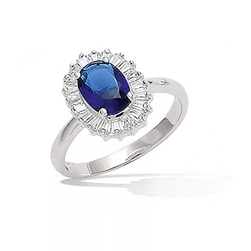 BA AG/RD FORME OVALE VERRE BLEU SAPHIR ENTOURAGE CZ