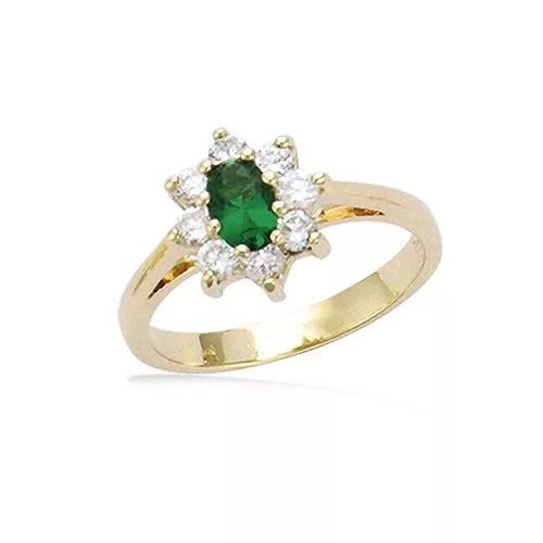 BA P/OR FLEUR VERRE COULEUR EMERAUDE + CZ