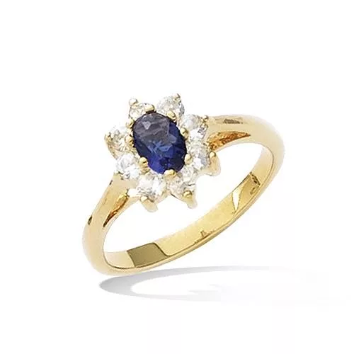 BA P/OR FLEUR VERRE BLEU SAPHIR ENTOURAGE OXYDES BLANCS
