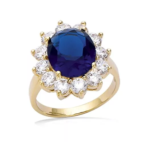 BA P/OR OVALE VERRE BLEU SAPHIR ENTOURAGE OXYDES BLANCS