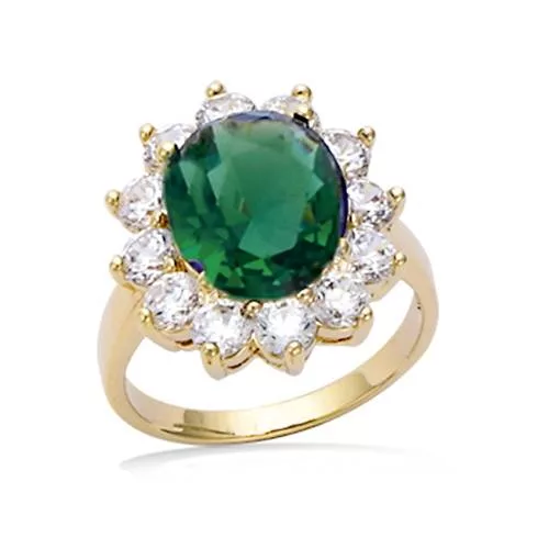 BA P/OR OVAL VERRE EMERAUDE ENTOURAGE OXYDES BLANCS
