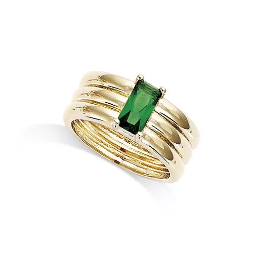 BA P/OR TROIS ANNEAUX FIX AVEC PIERRE COULEUR VERT EMERAUDE RECTANGULAIRE