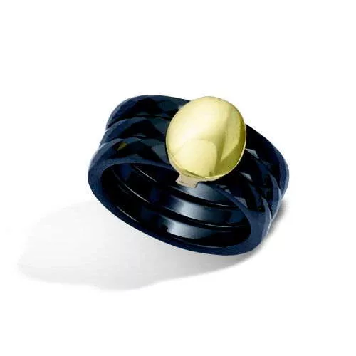 BA P/OR OVAL LISSE + 3 ANNEAUX CERAMIQUE NOIRE ( DISCONTINU )