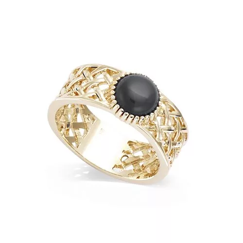 BA JONC P/OR MOTIF TRESSAGE AVEC AGATE NOIRE